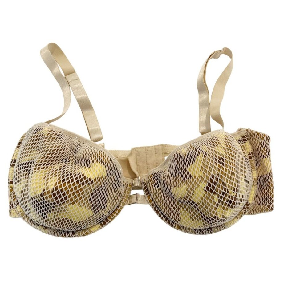 Vintage‎ No Boundaries Y2K Camo Fishnet Rhinestone Bra 2000s - Size 36D